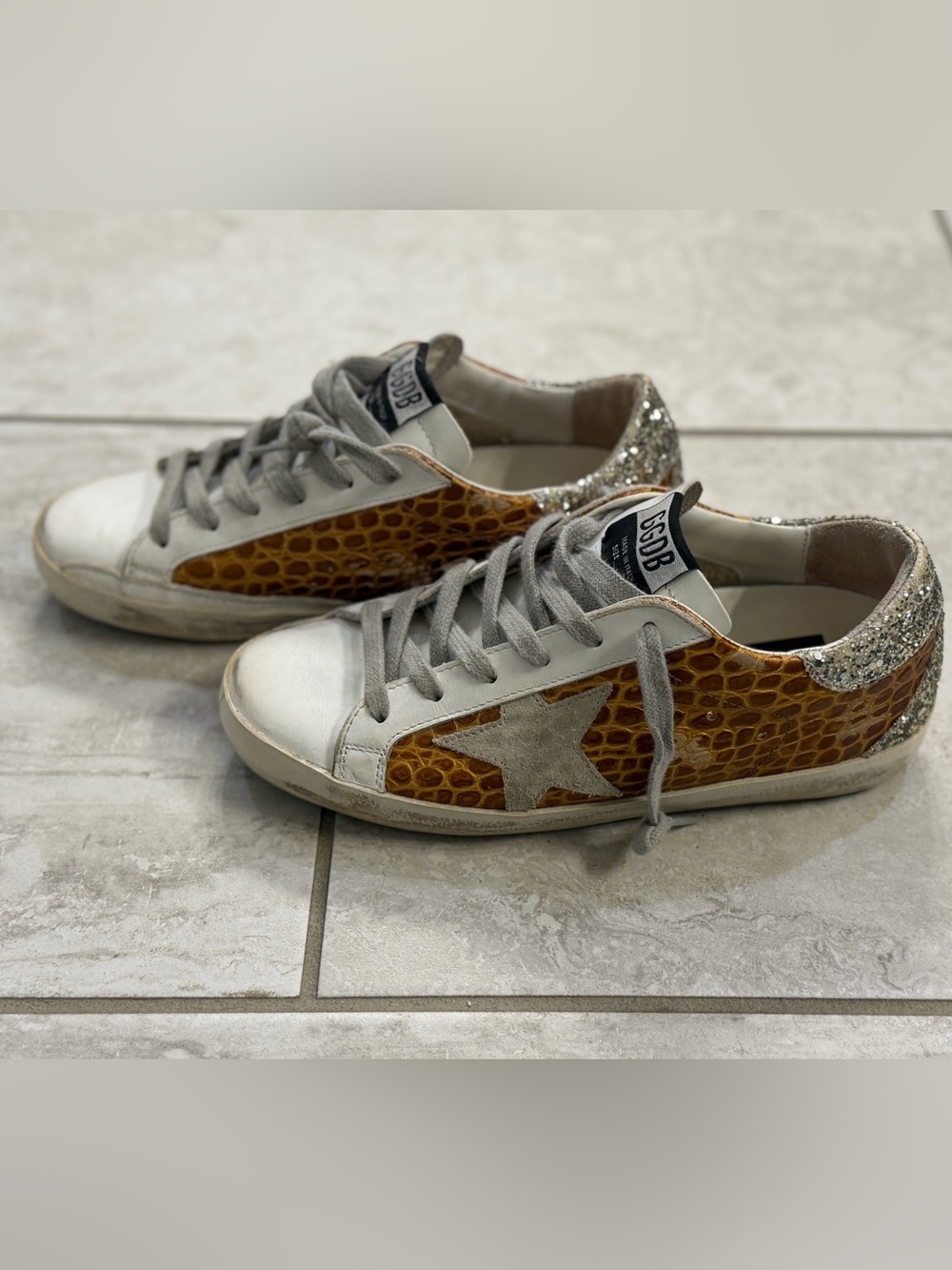 Golden Goose Women's Low-Top Sneakers White, Brown, Silver Glitter